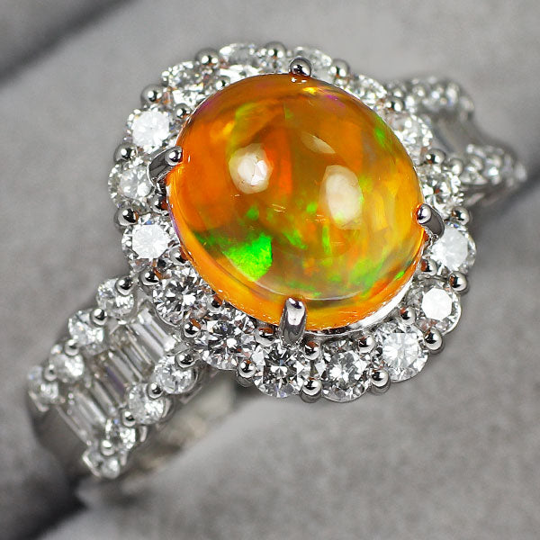 Pt900 ファイア オパール ダイヤモンド リング 2.68ct D1.16ct