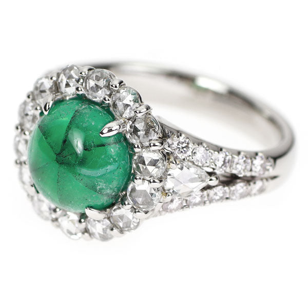 希少 Pt900 トラピッチェエメラルド ローズカット/ラウンドブリリアントカット ダイヤモンド リング 2.30ct D1.16ct