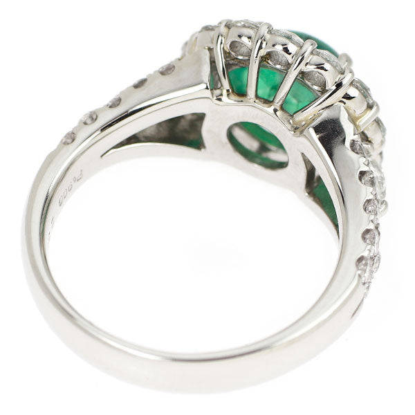 希少 Pt900 トラピッチェエメラルド ローズカット/ラウンドブリリアントカット ダイヤモンド リング 2.30ct D1.16ct