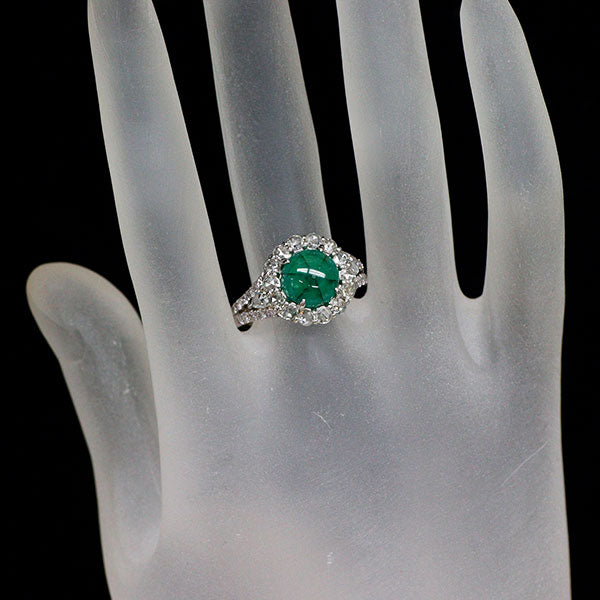 希少 Pt900 トラピッチェエメラルド ローズカット/ラウンドブリリアントカット ダイヤモンド リング 2.30ct D1.16ct