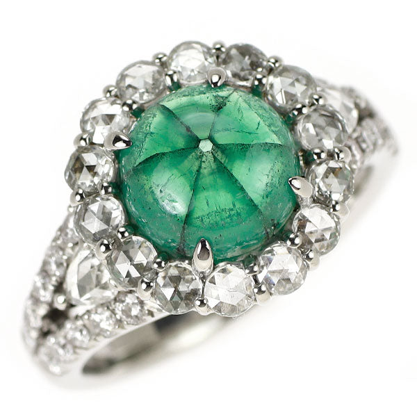 希少 Pt900 トラピッチェエメラルド ローズカット/ラウンドブリリアントカット ダイヤモンド リング 2.30ct D1.16ct