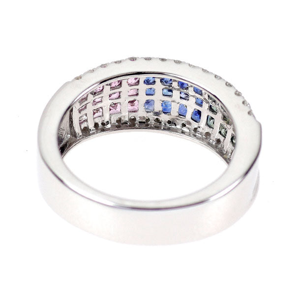 K18WG マルチカラーサファイア ダイヤモンド リング 2.17ct D0.30ct ミステリーセッティング