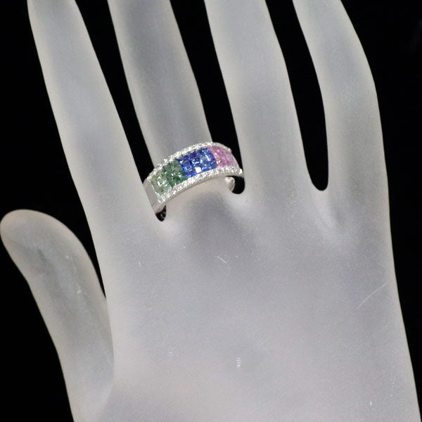 K18WG マルチカラーサファイア ダイヤモンド リング 2.17ct D0.30ct ミステリーセッティング