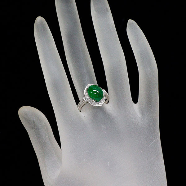 Pt900 グリーングロッシュラーガーネット ダイヤモンド リング 4.49ct D0.43ct