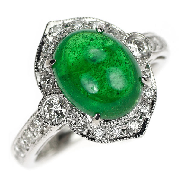 Pt900 グリーングロッシュラーガーネット ダイヤモンド リング 4.49ct D0.43ct