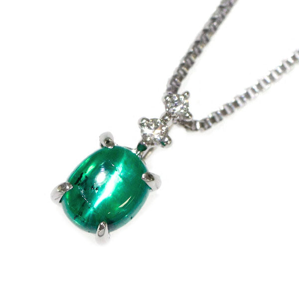 希少 Pt950/Pt850 エメラルドキャッツアイ ダイヤモンド ペンダントネックレス 0.30ct D0.02ct