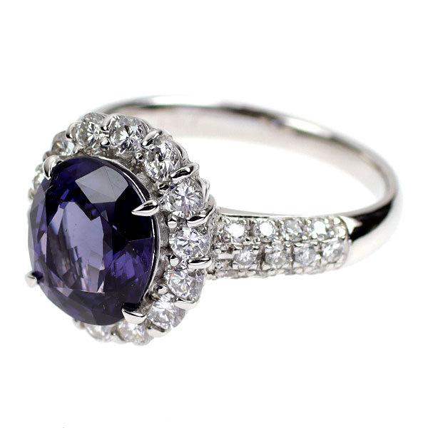 Pt950 非加熱カラーチェンジスピネル ダイヤモンド リング 3.42ct D1.07ct