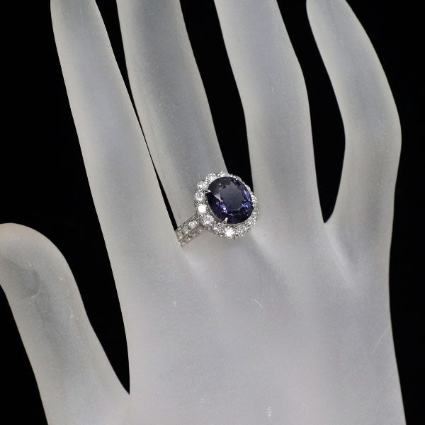 Pt950 非加熱カラーチェンジスピネル ダイヤモンド リング 3.42ct D1.07ct