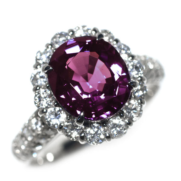 Pt950 非加熱カラーチェンジスピネル ダイヤモンド リング 3.42ct D1.07ct
