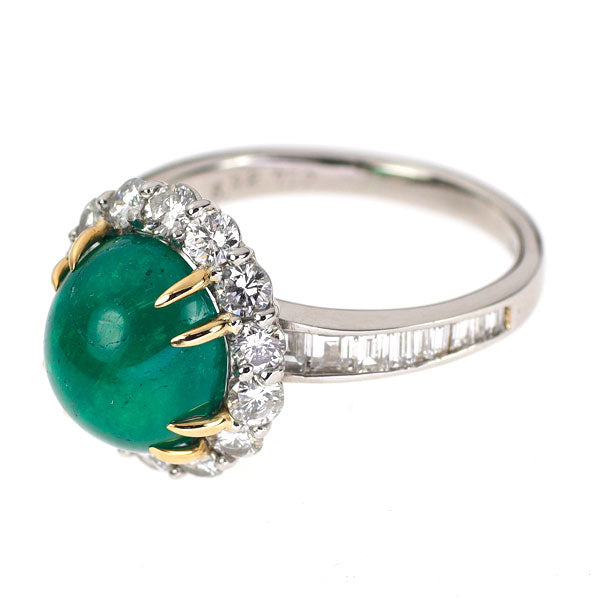 Pt900/K18 コロンビア産カボションカット エメラルド ダイヤモンド リング 5.32ct D2.02ct