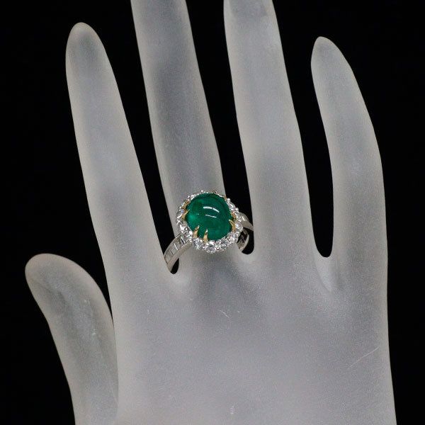 Pt900/K18 コロンビア産カボションカット エメラルド ダイヤモンド リング 5.32ct D2.02ct