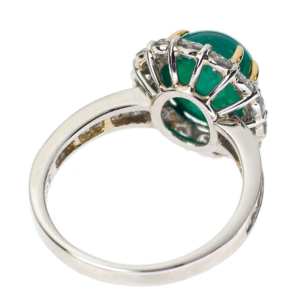 Pt900/K18 コロンビア産カボションカット エメラルド ダイヤモンド リング 5.32ct D2.02ct