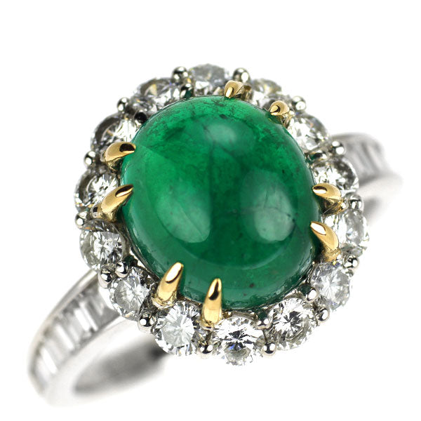 Pt900/K18 コロンビア産カボションカット エメラルド ダイヤモンド リング 5.32ct D2.02ct
