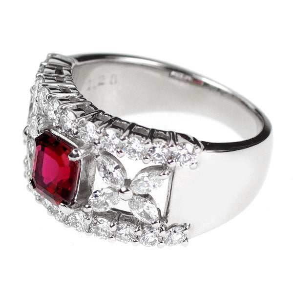 Pt900 タイ産非加熱ルビー ダイヤモンド リング 1.28ct D1.43ct