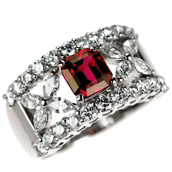 Pt900 タイ産非加熱ルビー ダイヤモンド リング 1.28ct D1.43ct