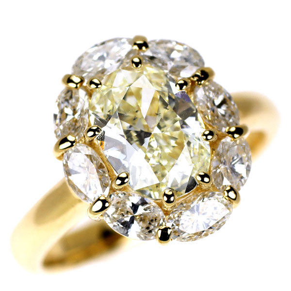K18YG オーバル ダイヤモンド リング 1.511ct D1.03ct