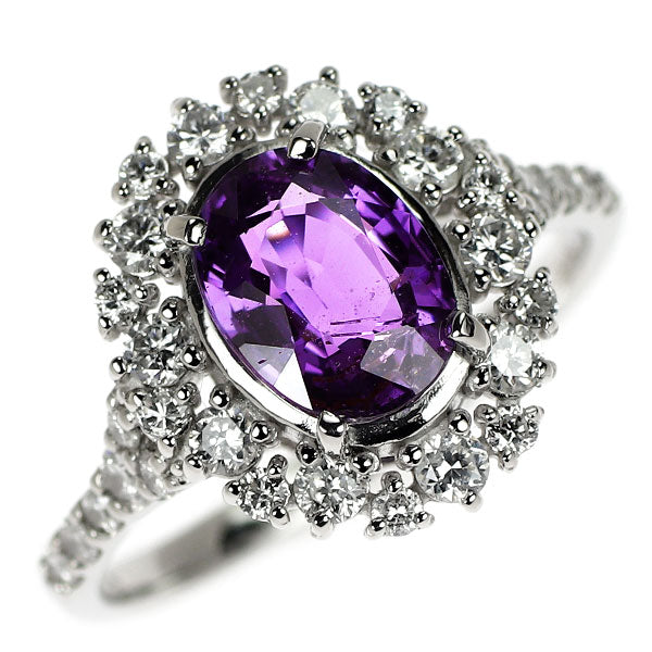 Pt950 マダガスカル産 非加熱パープルサファイア ダイヤモンド リング 1.79ct D0.56ct