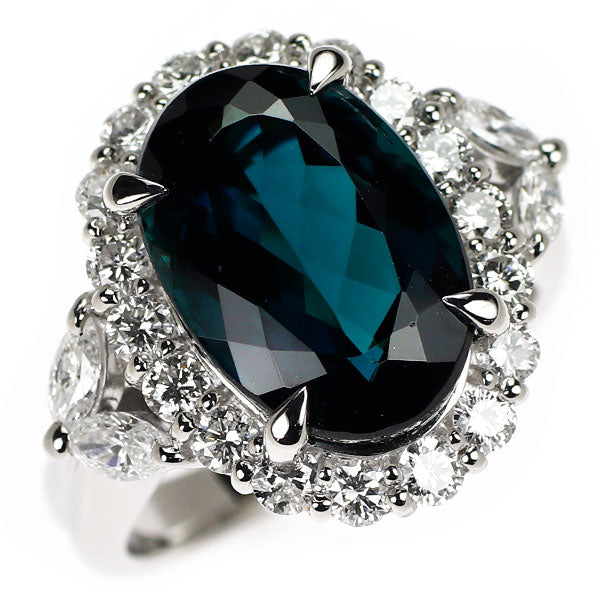 Pt900 インディゴライトトルマリン ダイヤモンド リング 6.76ct D1.22ct