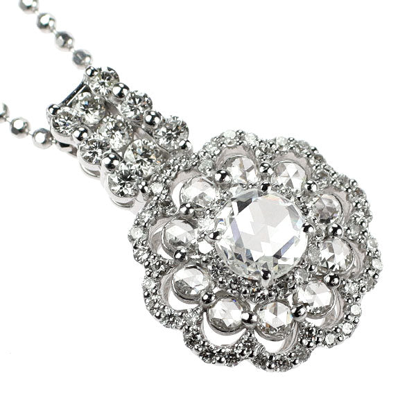 K18WG ローズカット ダイヤモンド  ペンダントネックレス 0.415ct D0.78ct