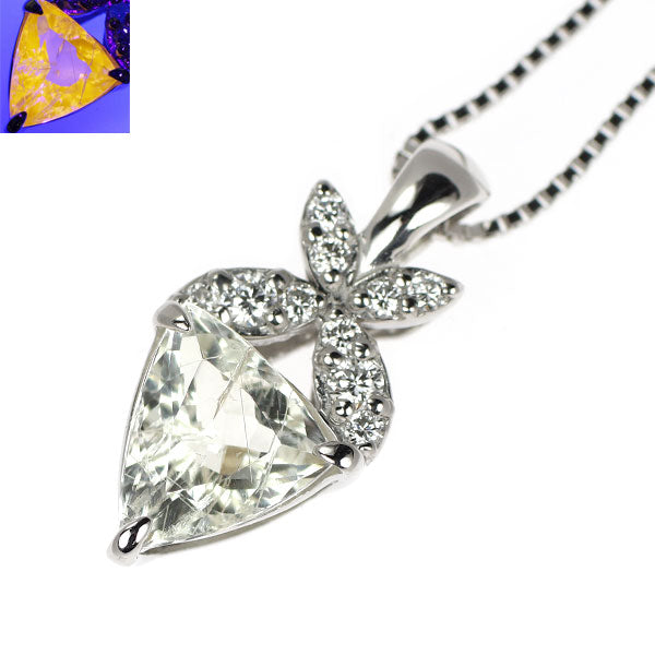 Pt900/ Pt850 強蛍光スカポライト ダイヤモンド ペンダントネックレス 1.07ct D0.12ct