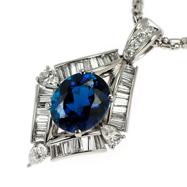 希少 Pt900/ Pt850 インディゴライト トルマリン ダイヤモンド ペンダントネックレス 3.42ct D1.41ct