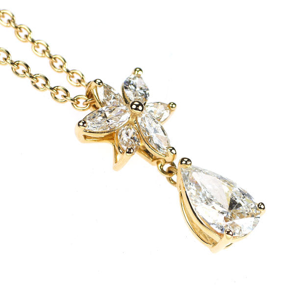 平和堂貿易 K18YG ペアシェイプ ダイヤモンド ペンダントネックレス 1.408ct G SI2 D0.78ct 《セルビー銀座店》【中古】