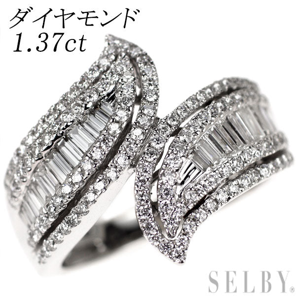 K18WG ダイヤモンド リング 1.37ct 植物