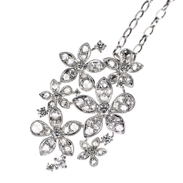 K18WG ローズカットダイヤモンド ペンダントネックレス 1.36ct D0.61ct フラワー