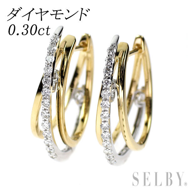 K18YG/WG ダイヤモンド フープ ピアス 0.30ct