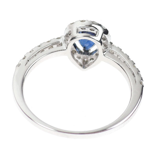 K18WG ペアシェイプ サファイア ダイヤモンド リング 0.42ct D0.25ct