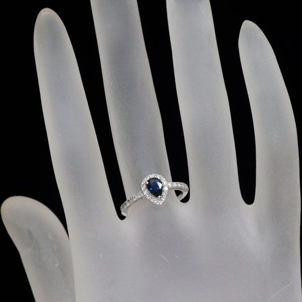 K18WG ペアシェイプ サファイア ダイヤモンド リング 0.42ct D0.25ct