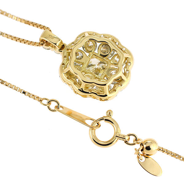 K18YG プリンセスカット ダイヤモンド ペンダントネックレス 0.327ct D0.75ct