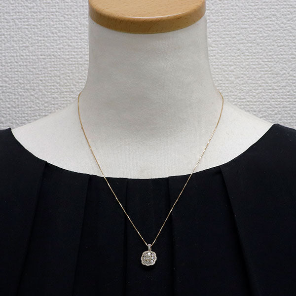 K18YG プリンセスカット ダイヤモンド ペンダントネックレス 0.327ct D0.75ct