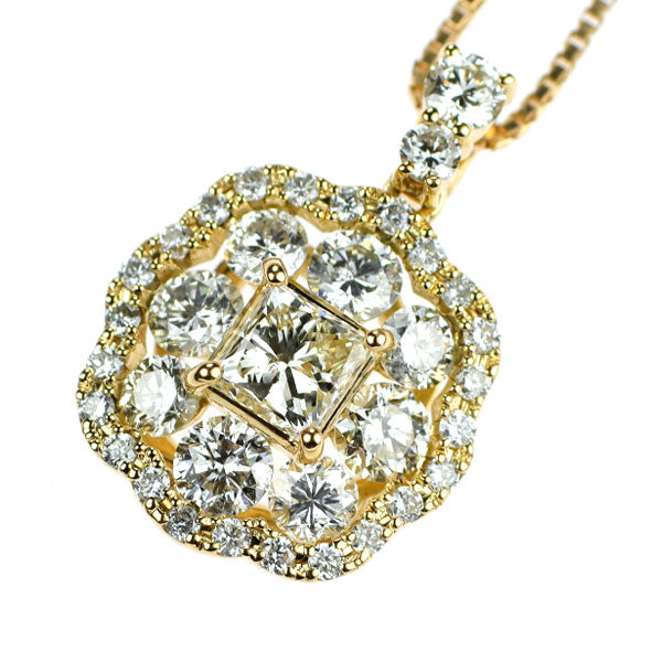 K18YG プリンセスカット ダイヤモンド ペンダントネックレス 0.327ct D0.75ct