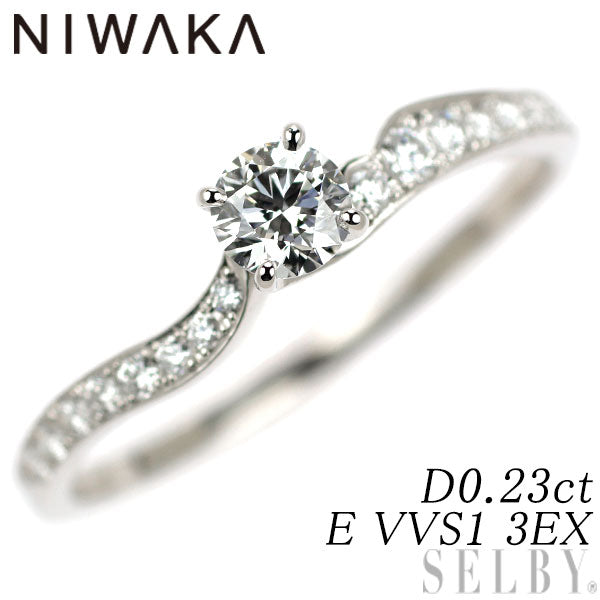 俄 Pt950 ダイヤモンド リング 0.23ct E VVS1 3EX 唐花