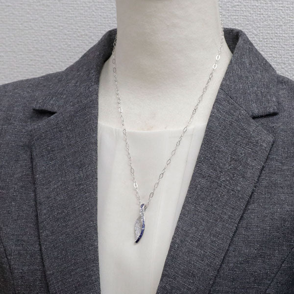 ジュネ K18WG サファイア ダイヤモンド ペンダントネックレス 1.05ct D0.23ct