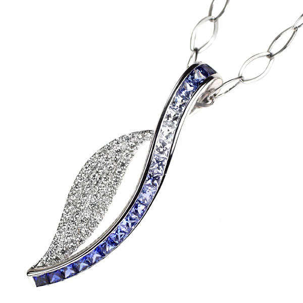 ジュネ K18WG サファイア ダイヤモンド ペンダントネックレス 1.05ct D0.23ct