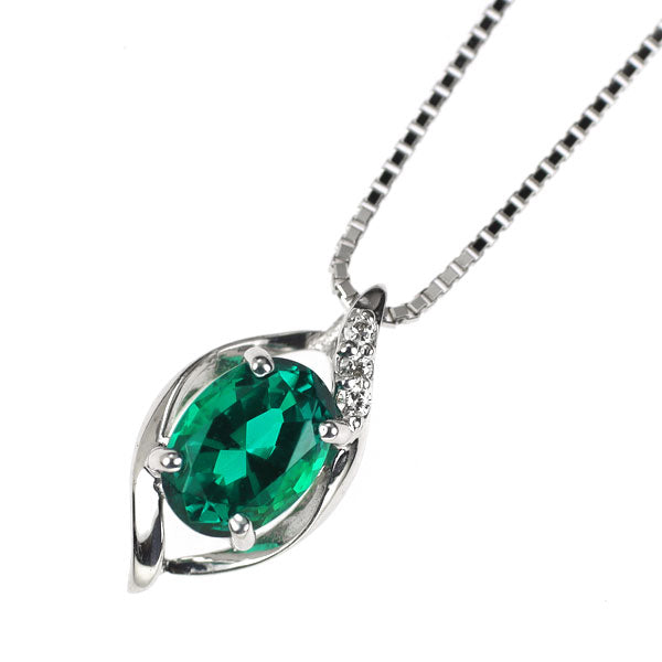クレサンベール K18WG 再結晶エメラルド ダイヤモンド ペンダントネックレス 0.57ct D0.02ct