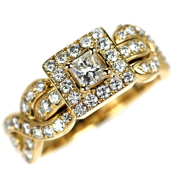 K18YG プリンセスカット ダイヤモンド リング 0.26ct D0.67ct