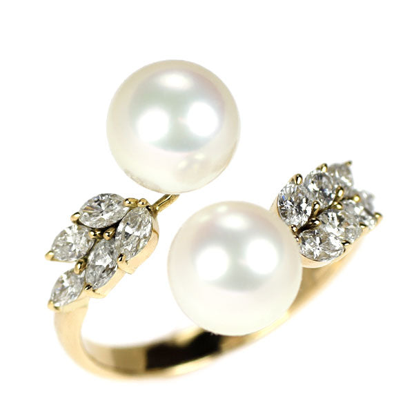 K18YG アコヤ 真珠/パール ダイヤモンド リング 径約7.5mm D0.66ct