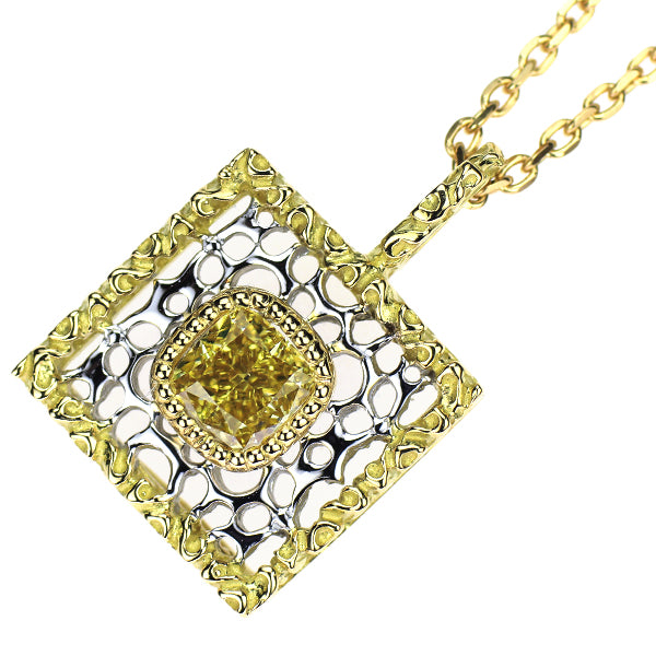 K18YG/WG クッションカット ダイヤモンド ペンダントネックレス 0.367ct FDY VS2