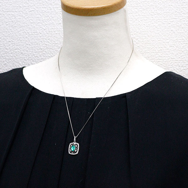 希少 Pt900/Pt850 エメラルド キャッツアイ ダイヤモンド ペンダントネックレス 0.743ct D0.24ct