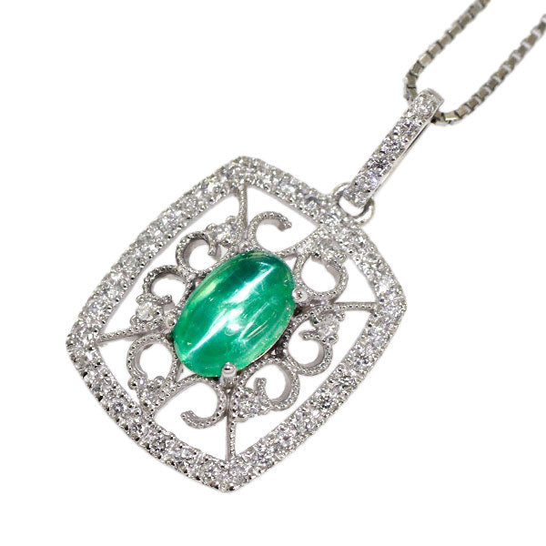希少 Pt900/Pt850 エメラルド キャッツアイ ダイヤモンド ペンダントネックレス 0.743ct D0.24ct