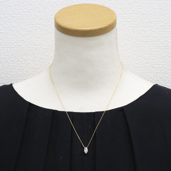 新品 K18YG マーキスカット ダイヤモンド ペンダントネックレス 0.463ct D SI2 鍛造ミルグレイン【エスコレ】