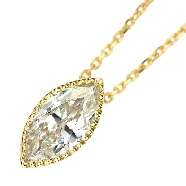 新品 K18YG マーキスカット ダイヤモンド ペンダントネックレス 0.463ct D SI2 鍛造ミルグレイン【エスコレ】