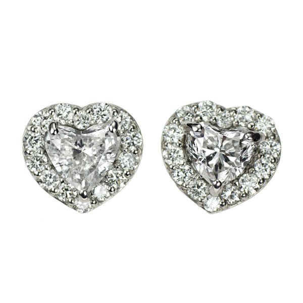 新品 Pt950/ Pt900 ハートシェイプ ダイヤモンド  ピアス 1.145ct E/H SI1-2 D0.48ct 【エスコレ】