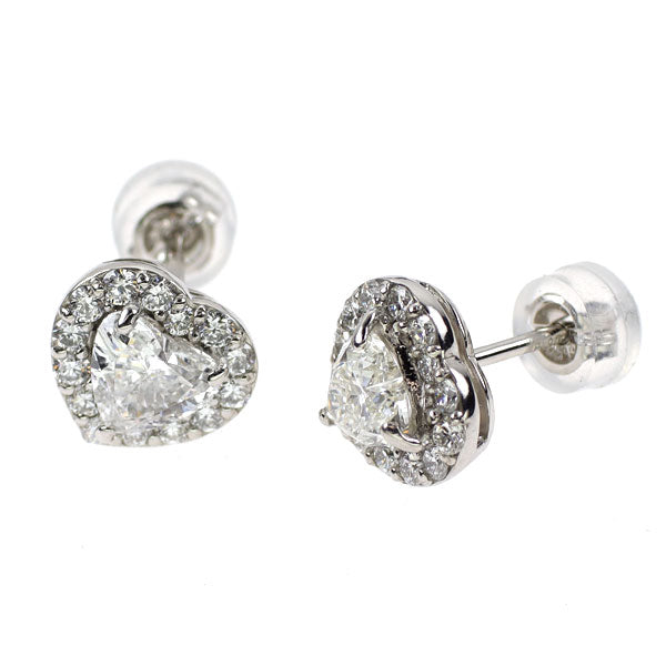 新品 Pt950/ Pt900 ハートシェイプ ダイヤモンド  ピアス 1.145ct E/H SI1-2 D0.48ct 【エスコレ】