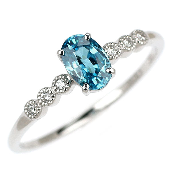 新品 Pt950 カンボジア産 ラタナキリブルージルコン ダイヤモンド リング 0.70ct D0.03ct【エスコレ】