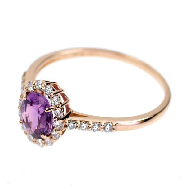 新品 希少 K18PG 非加熱ラベンダー サファイア ダイヤモンド リング 1.01ct D0.26ct 【エスコレ】