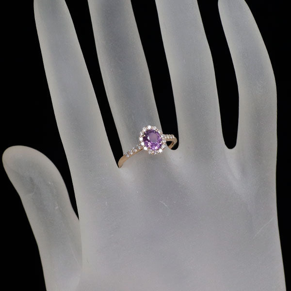 新品 希少 K18PG 非加熱ラベンダー サファイア ダイヤモンド リング 1.01ct D0.26ct 【エスコレ】